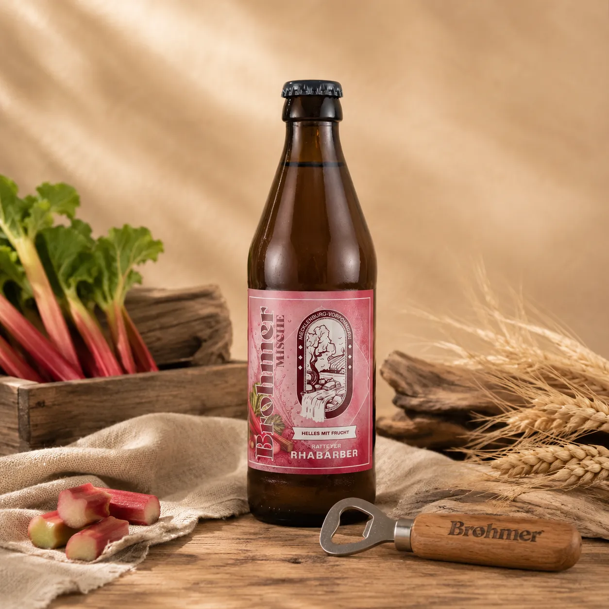 Biermischgetränk Helle mit Rhabarber Brohmer Landbräu Rhabarber 0,33 l – Bild 1